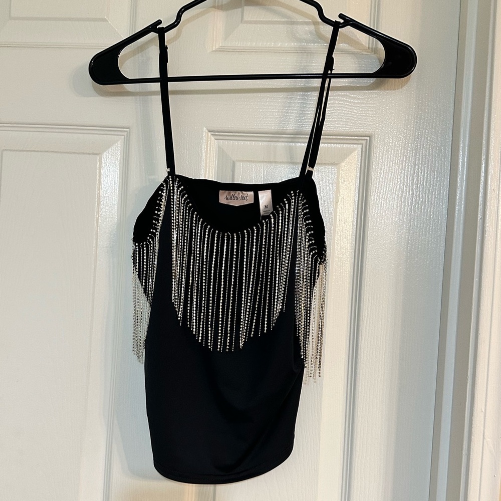 Rhinestone & Fringe Chain Top